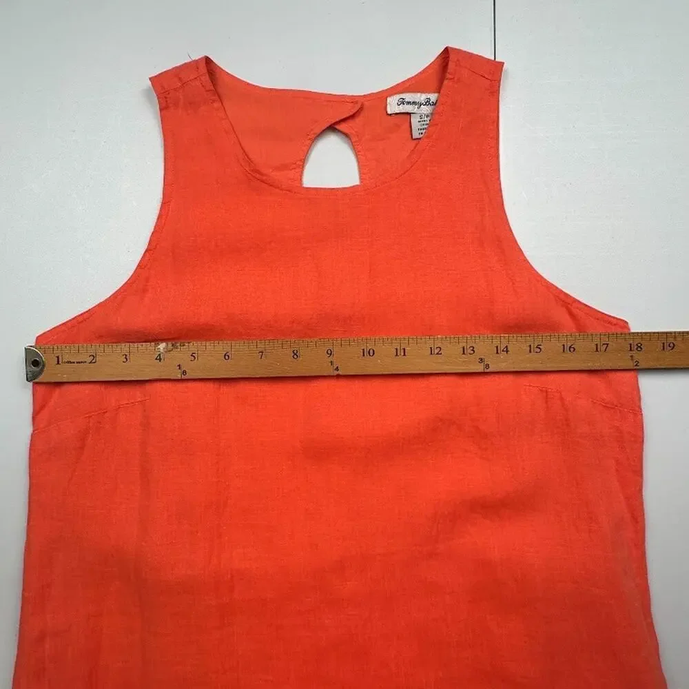 Tommy Bahama Dress Womens Orange Pink Linen Raw Hem Sleeveless Tropical Beach - Picture 10 of 13
